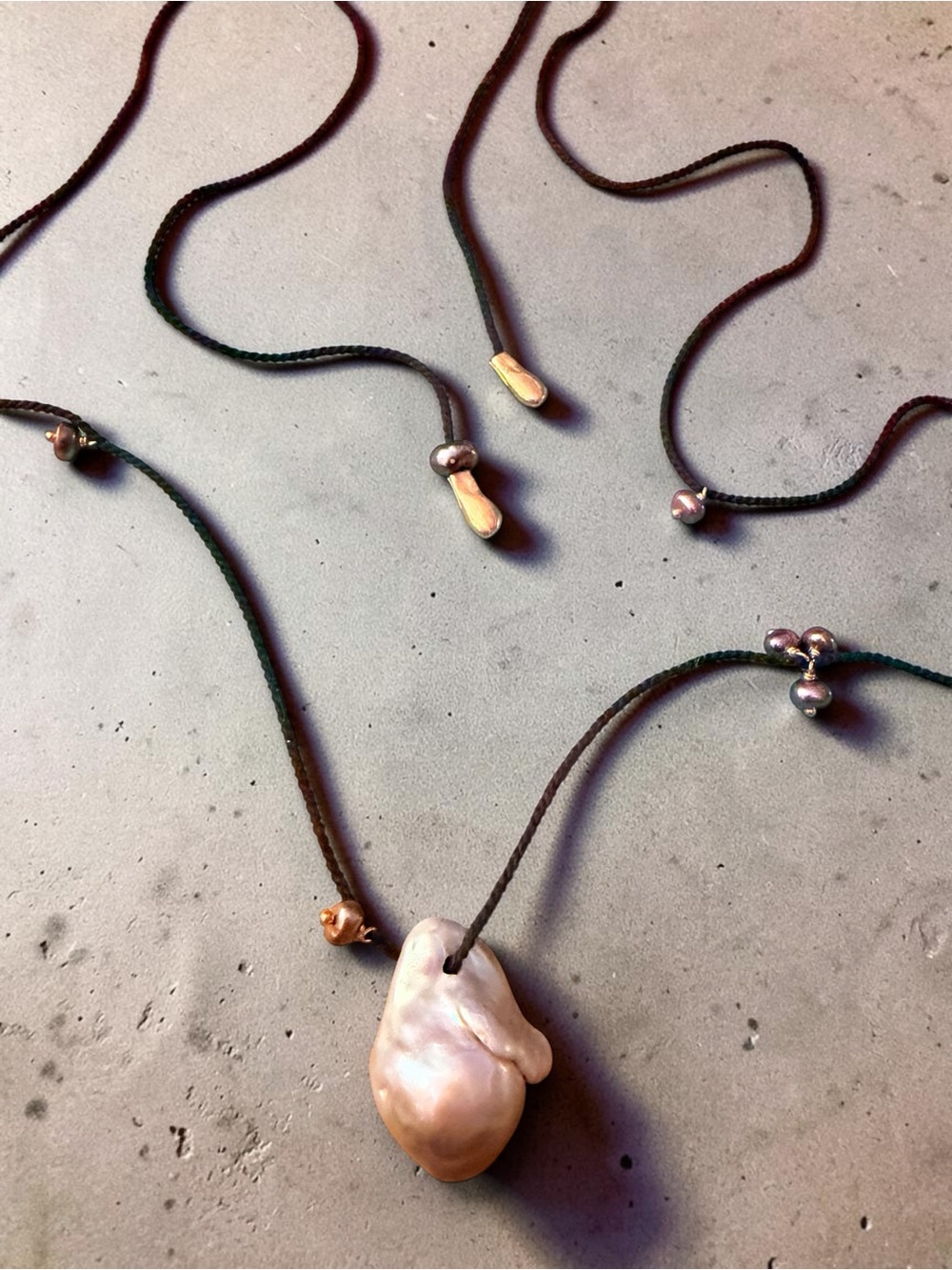 Freshwater Pearl Pendant Necklace on Black Cord